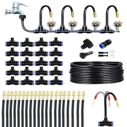 Greenhouse Drip Irrigation Kit Automatic Irrigation System 360°Adjustable 20 Brass Spray Nozzles 12mm Irrigation Tubing Hose Patio Misting Plant Watering with 65Ft Blank Distribution Tubing Hose