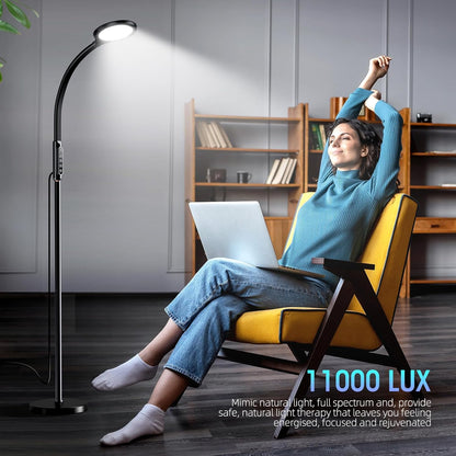 Happy Light Therapy lamp 11000 Lux, LED UV-Free Sunlight lamp,Full Spectrum Happy Therapy lamp with 10 Adjustable Brightness Levels, 2 in 1 Retractable Floor Sad Lamp (Black)