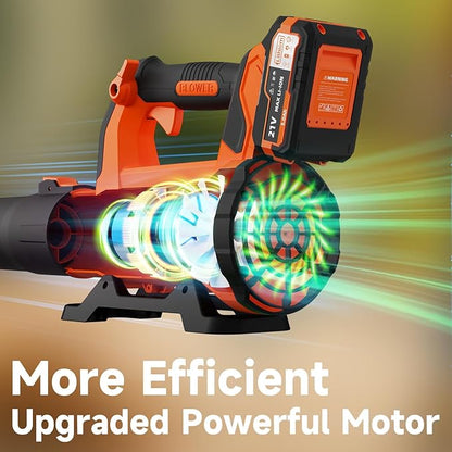 Leaf Blower Cordless with 2× 5.0Ah Batteries and Charger, 21V Electric, Lightweight Battery Powered Blowers for Lawn Care, Yard, Patio Cleaning, Blowing Leaves & Dust, Organe