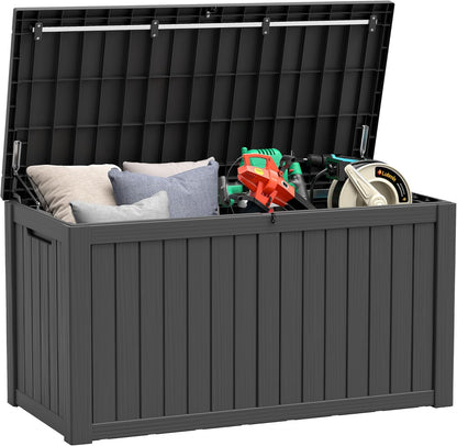 Outdoor Storage Box, Resin Deck Boxes Indoor and outdoor, Waterproof Storage Box Lockable Lid (Black, 150 Gallon)