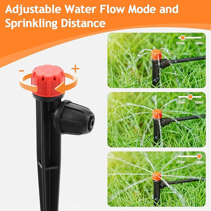 50pcs Drip Emitters for 1/4" Irrigation Tubing, Easy Connect Adjustable 360 Degree Water Flow Sprayer On 5" Stake for 4/7mm Tube Locked Drippers for Garden, Flower, Plant