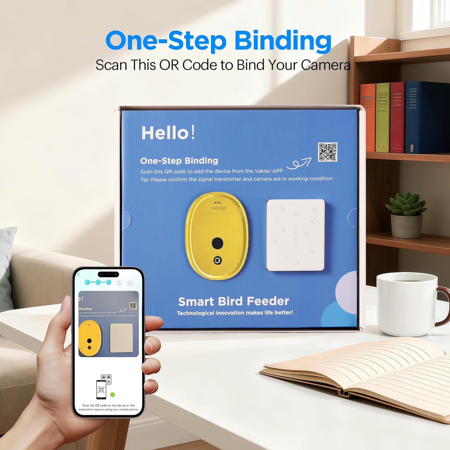 Smart Bird Feeder with Camera Solar Powered,2K HD Video Live Stream,AI Identify Birds Species,Link via Signal Transmitter,5MP Photos,Instant Arrival Alerts,Motion Detect,Elderly-Friendly,Yellow