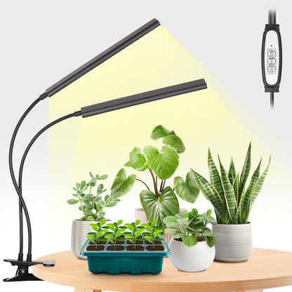 FOXGARDEN Grow Light Full Spectrum, Dual Head Plant Lights for Indoor Growing with Flexible Gooseneck, 104 LEDs Clip Grow Lamp with 4/8/12H Timer, 4 Brightness Levels, Ideal for Indoor Growth