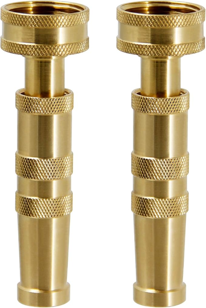 Biswing Brass Hose Nozzles, Heavy-Duty Brass Adjustable Twist Hose Nozzle, 2 Pack (4"), VI3432