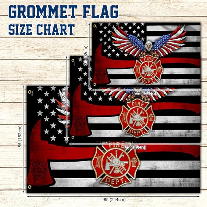 FLAGWIX American Firefighter Grommet Flag - The Thin Red Line THH3382GFv1, 3x5 ft., No Pole Rings - USA Heavy Duty Canvas Cotton - Durable Indoor Outdoor