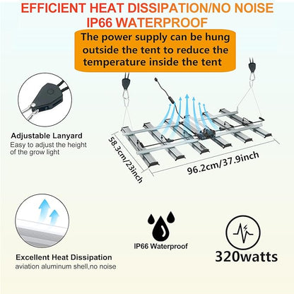 Grow Light FARMLITE LED Grow Lights for Indoor Plants Full Spectrum Growing Light Plant Hanging Growing Lamps Seedling Daisy Chain Dimmable Board 4x4ft Coverage (320watts)