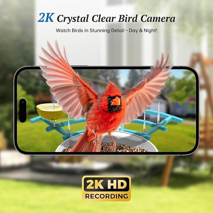 Smart Bird Feeder with Camera, 2K HD AI Identify Birds Species, Bir d Watching Camera with Solar Panel, Auto Capture Bird Videos & Instant Notifications, Ideal Present for Bir d Lover, Blue