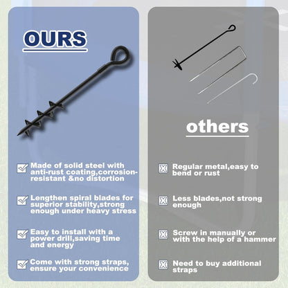 Eurmax USA Trampoline Stakes Screw in Tent Stakes Parts Heavy Duty for Canopies,4-Pack Outdoor Anchor Kit with Straps(Black)