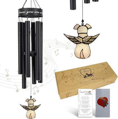 Pet Memorial Wind Chime, 30 Inches Paw Print Pet Remembrance Gift to Honor and Remember a Dog, Cat, or Other Pet, Premium Metal Wind Chime, Black