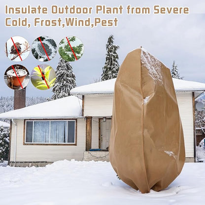 4 Pcs Winter Plant Covers Freeze Protection Reusable Plant Protector Bag with Drawstring Warm Shrubs Cover Frost Protection Planting Jacket Bags for Outdoor Garden, Brown (78.7 x 98.4 Inch)