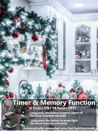 Upgraded 165FT 500 LED Christmas Outdoor Decoration Lights & Indoor, Memory Function & Timer & 8 Modes, Green Wire Waterproof String Lights for Christmas Tree Holiday Party Garden Decor (Cool White)