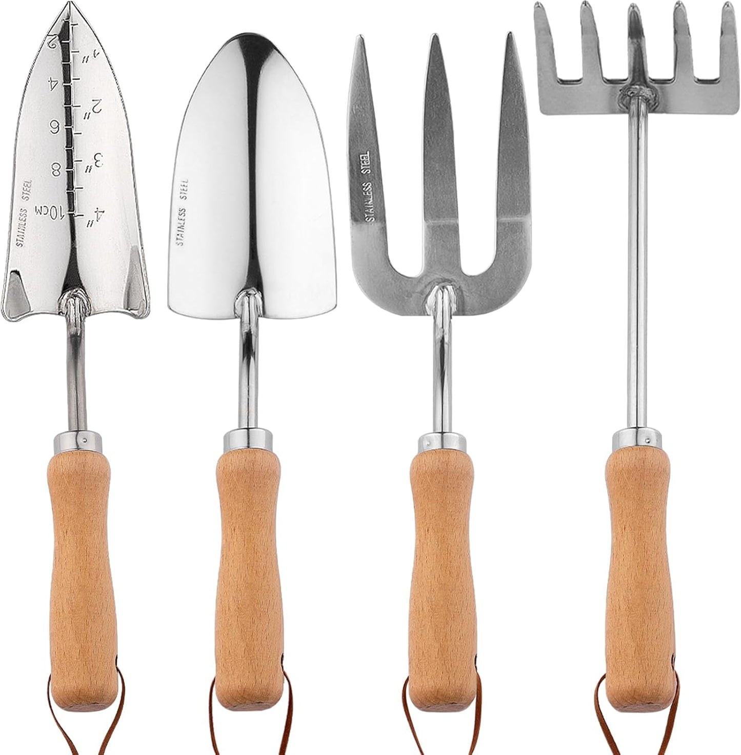 Heavy Duty Garden Tool Set, Stainless Steel Graduated Shovel, Hand Fork, Hand Rake, Transplant Shovel with Scale, 4Pcs Heavy Duty Hand Tools Set for Garden Planting (Garden Hand Tool Set)