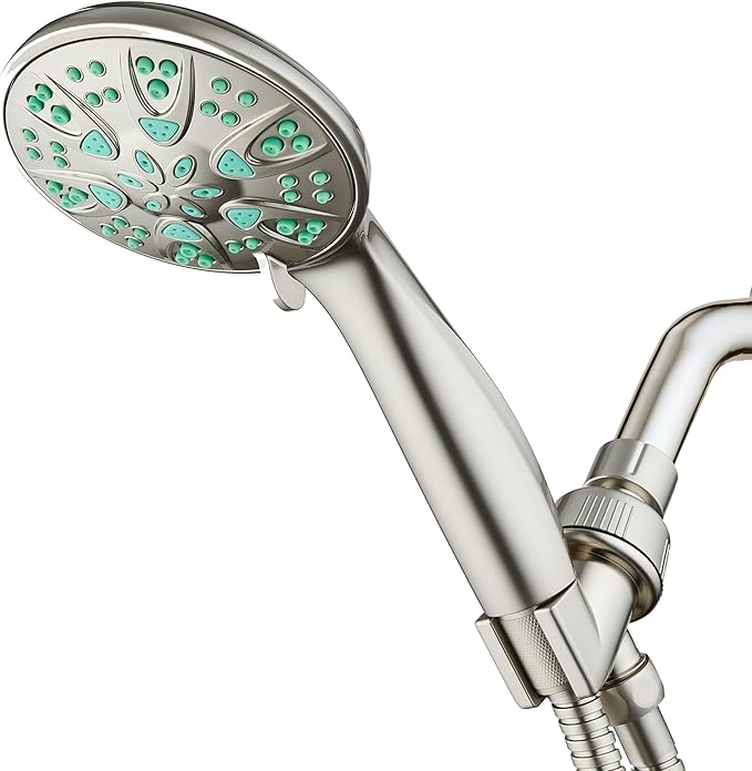 AquaDance Antimicrobial – Anti-Clog High-Pressure 6-Setting Hand Shower with Microban Nozzle Protection from Growth of Mold, Mildew & Bacteria for Stronger Shower! 3 Jet Color Choices – 4" Coral Green