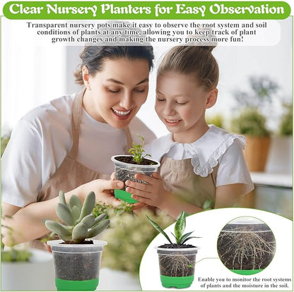 Caffox 55PCS Reusable Seed Starter Kit Includes 30 Packs 3.5" Clear Nursery Pots with Silicone Base, Repotting Mat, Gardening Gloves, Plant Labels and Seedling Tools for Easy Transplant