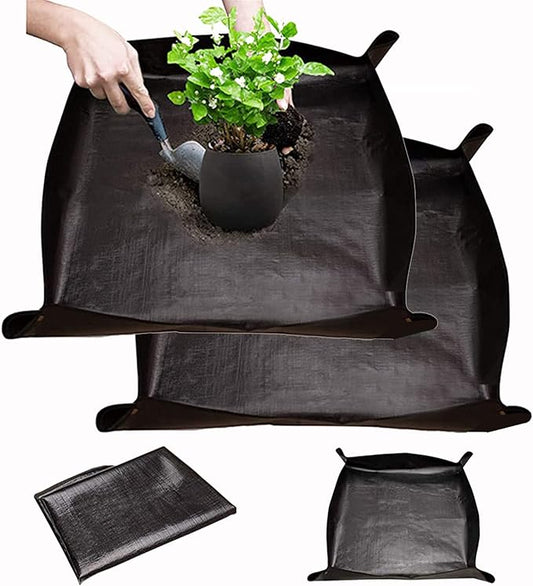 BIUWING 2PCS Indoor Plant Transplanting Repotting Mat Foldable Garden Work Cloth Waterproof Thicken Gardening Mat, Black (26.8" x 26.8")