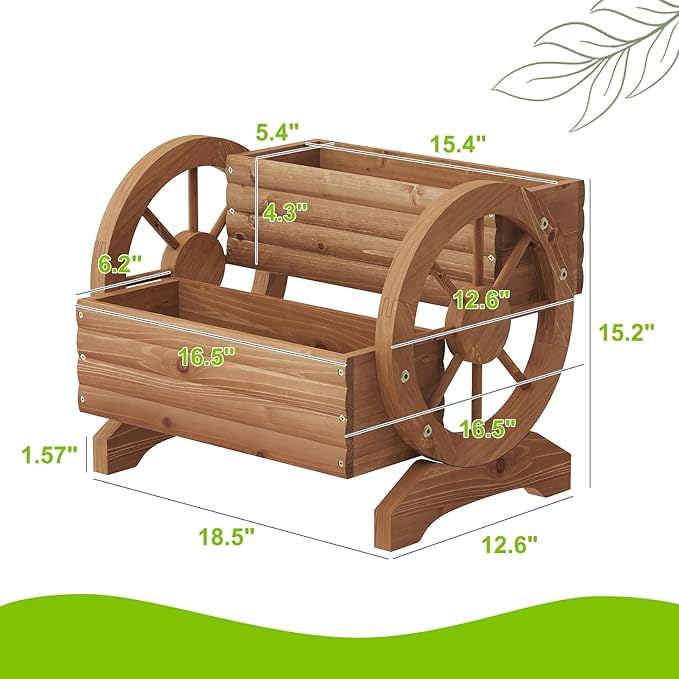 Wooden Wagon Planter Outdoor Flower Cart with Wheels Garden Planter, Decor Planter for Patio Balcony Decoration Succulent Flower Pot for Indoor Backyard Balcon Yard Decor planters for Outdoor Plants