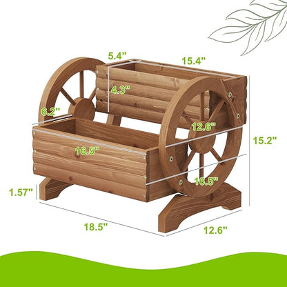 Wooden Wagon Planter Outdoor Flower Cart with Wheels Garden Planter, Decor Planter for Patio Balcony Decoration Succulent Flower Pot for Indoor Backyard Balcon Yard Decor planters for Outdoor Plants