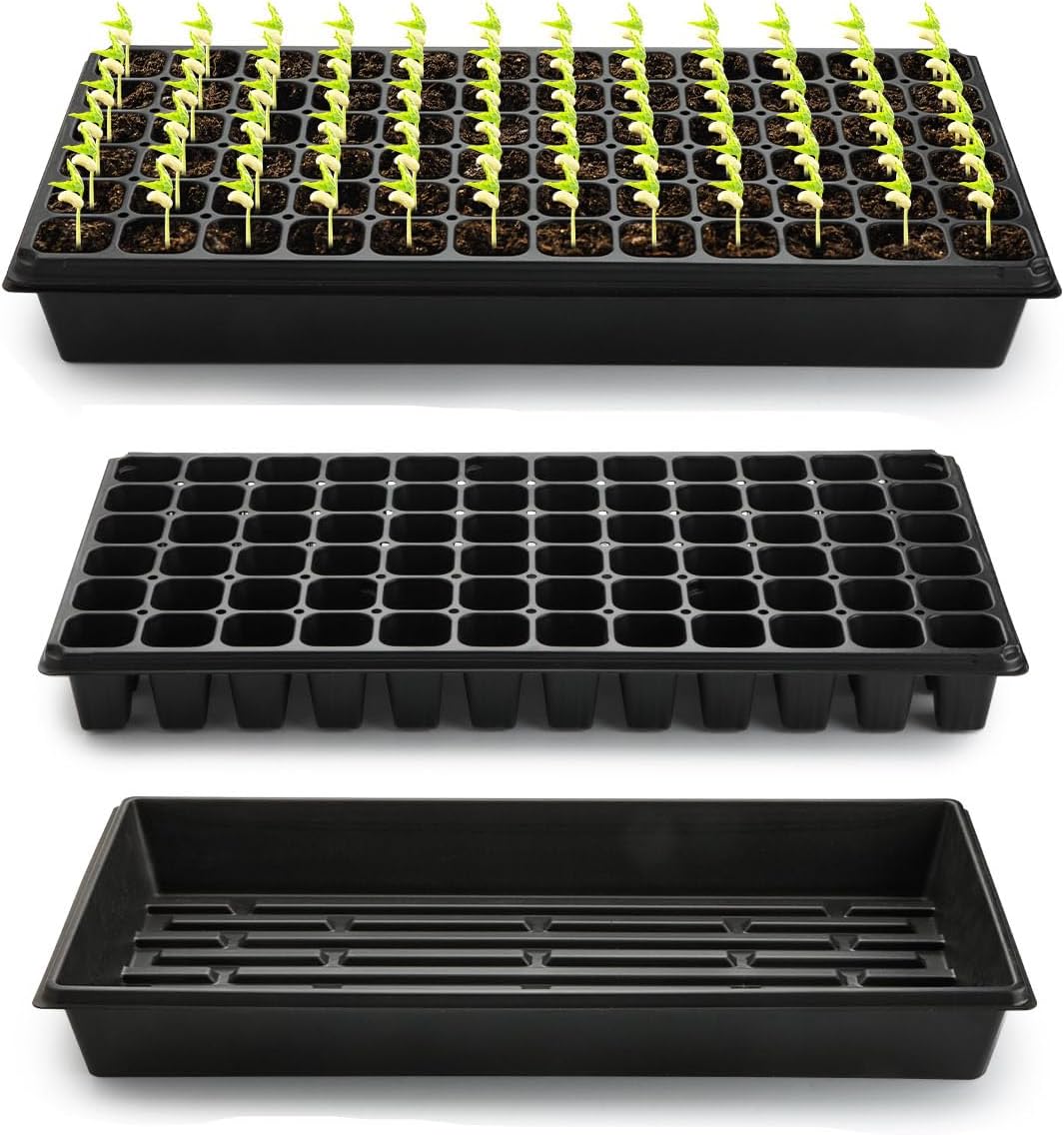 10 Pack 1020 Trays No Holes and 10 Pack 72 Cell Seed Starter Tray, 20" x 10" - Heavy Duty Reusable Plastic Seed Starter Kit for Microgreens, Seed Germination & Plant Propagation (10 Sets)