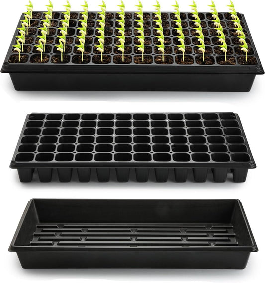 10 Pack 1020 Trays No Holes and 10 Pack 72 Cell Seed Starter Tray, 20" x 10" - Heavy Duty Reusable Plastic Seed Starter Kit for Microgreens, Seed Germination & Plant Propagation (10 Sets)