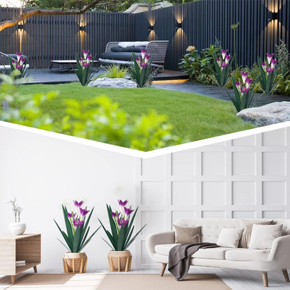 Homight Metal Agave Plant Outdoor Decoration Lily Mexican Yard Art Garden Gift Home Decor Hand Painted Metal Agave Garden Yard Statue, Outdoor Lawn Ornaments(3 Big Purple Lilies)