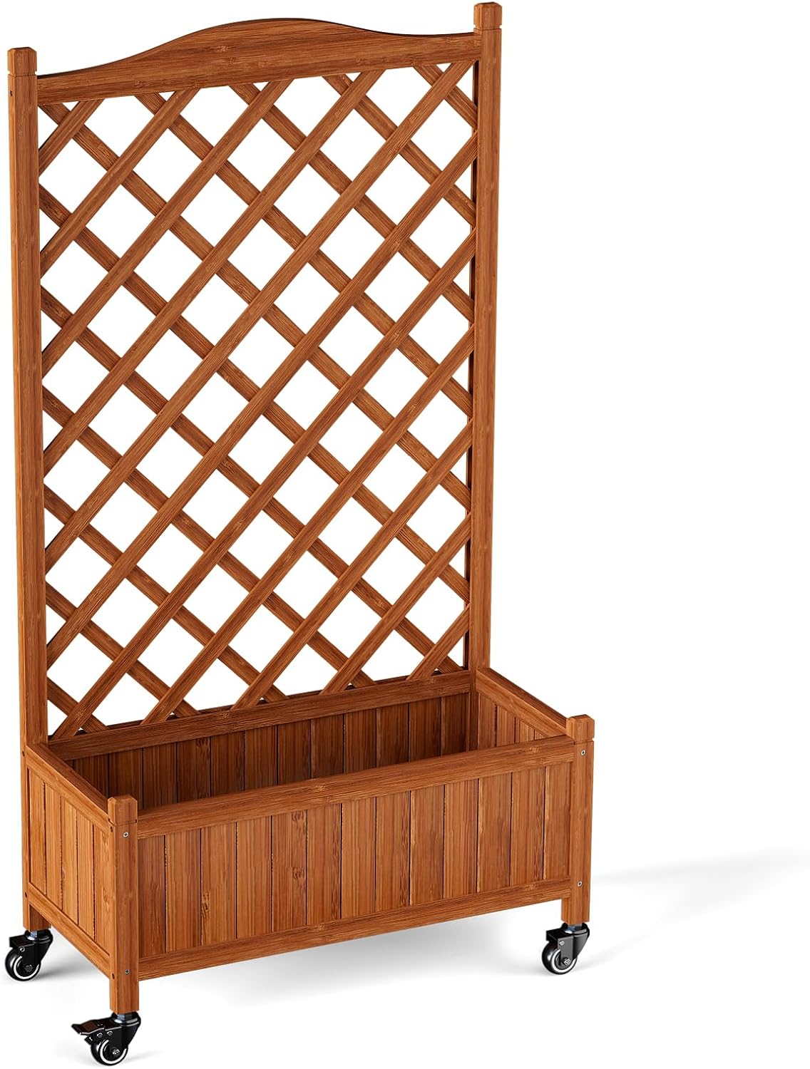 Upgraded 2-Pack 50" Tall Trellis Planter Box with Wheels, 49.8"H × 27.6"W × 13.0"D Solid Fir Wood Raised Garden Bed & Lattice Privacy Screen, Rolling Planter with Drainage for Patio/Garden
