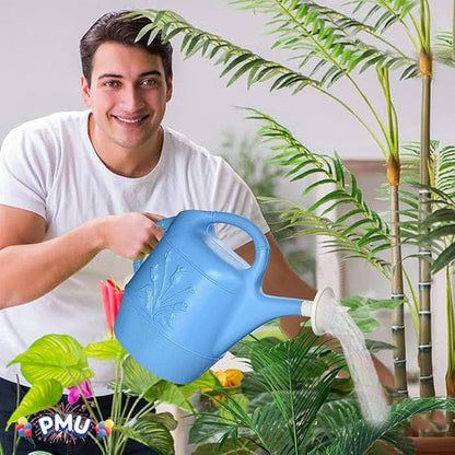 PMU 2 Gallon Watering Can - Garden Watering Can for Indoor & Outdoor Plants - Plastic Water Can with Detachable Sprinkler Head - Large Water Pot, Made in USA - Blue Pkg/3