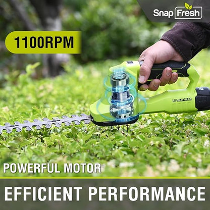 SnapFresh 12V Cordless Grass Shears & Hedge Trimmer, 2 in 1 Handheld Bush Trimmer & Grass Cutter with 2.0Ah Battery & Charger Included, Lightweight Electric Shrubbery Trimmer for Garden & Lawn