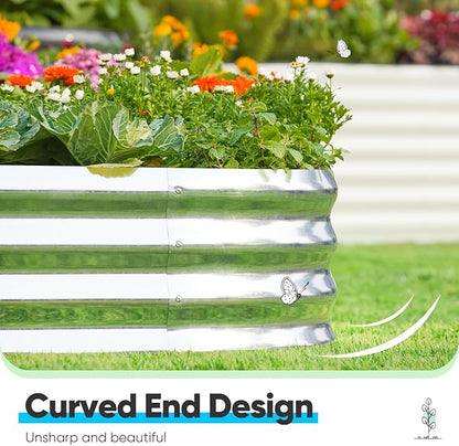 Quictent Galvanized Raised Garden Bed Kit, 6x3x1ft Oval Large Metal Outdoor Planting Box, Ground Planter Strengthened by Crossbar, Silver
