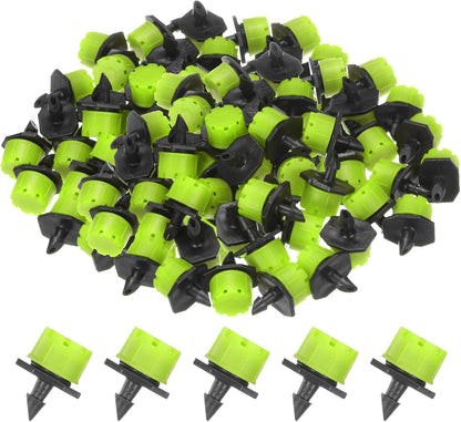 150-Pack 360 Degree Adjustable Irrigation Dripper, 1/4 Inch Barbed Emitter Drip Sprinklers for Garden/Greenhouse/Flower Bed/Watering System, Anti-Clogging Emitters [Green]