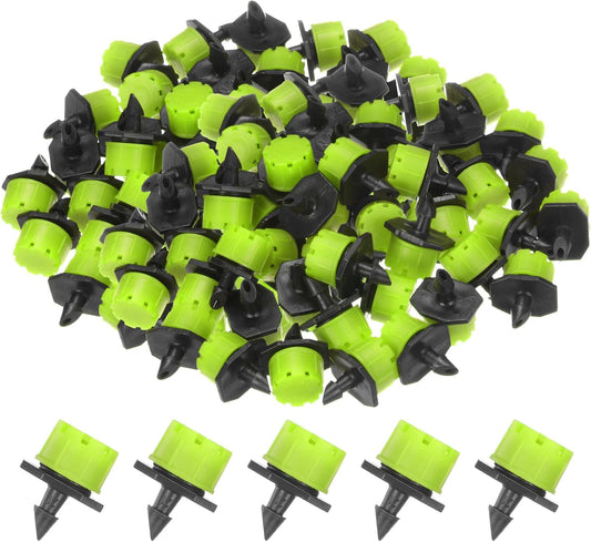 150-Pack 360 Degree Adjustable Irrigation Dripper, 1/4 Inch Barbed Emitter Drip Sprinklers for Garden/Greenhouse/Flower Bed/Watering System, Anti-Clogging Emitters [Green]