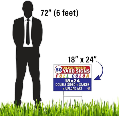 Personalized 18x24" Yard Signs, Double Sided Printing, Metal Stake Included, by Legit Fast Printing (50pk)