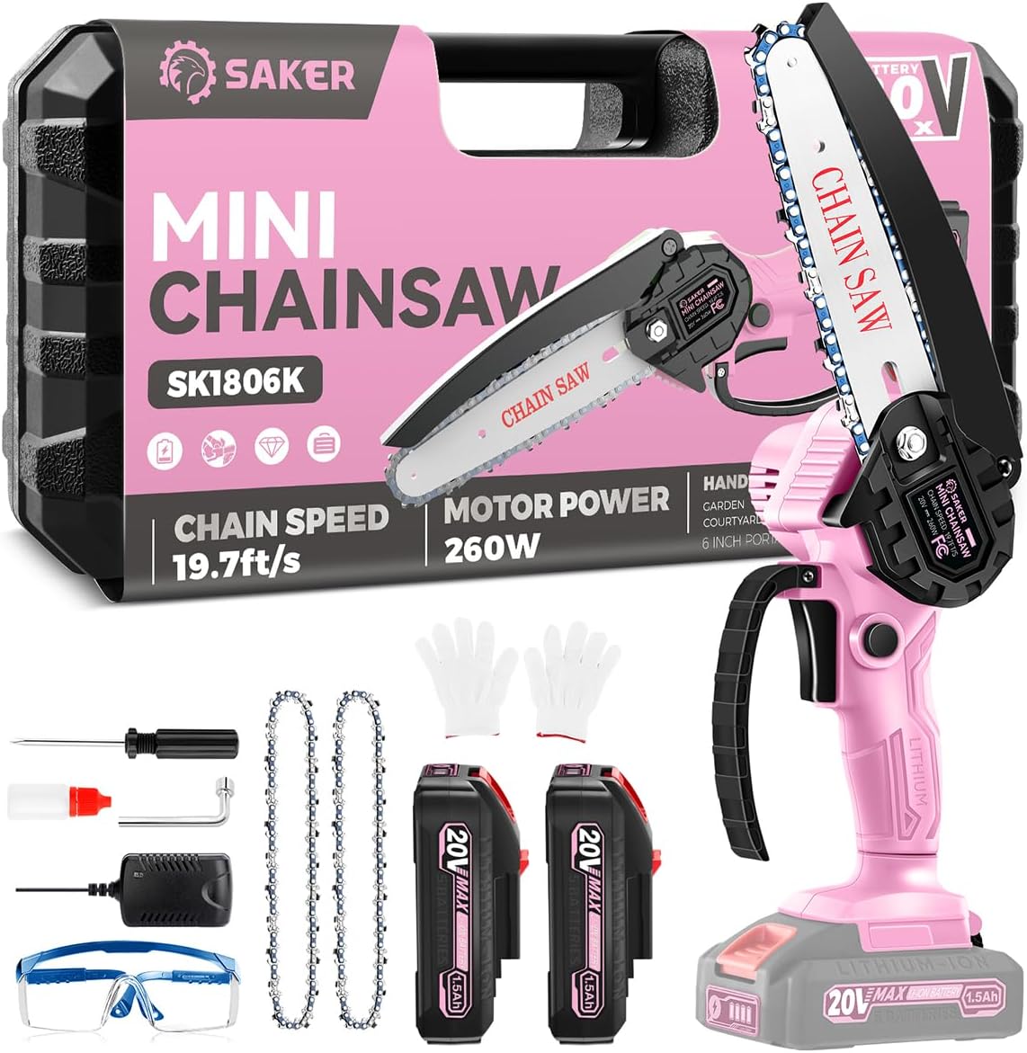 Saker Mini Chainsaw|6 Inch Chainsaws[2025 Upgraded]|Mini Cordless Electric Chain Saw|Small Handheld Portable Chain Saws Battery Powered Chain Saw for Tree Trimmer and Garden
