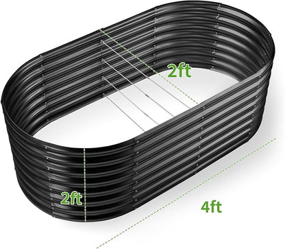 Land Guard 24“ Tall Galvanized Raised Garden Bed Kit, Galvanized Planter Garden Boxes Outdoor, Oval Large Metal Raised Garden Bed for Vegetables (Dark Gray, 4×2×2ft)