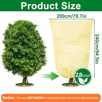 2 Packs Plant Covers for Winter 200x240cm, Shrub Covers for Winter, Plant Cover Freeze Protection, Cold Frost Protection Cover with Zipper Drawstring(80gsm)