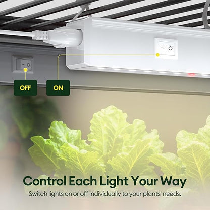 Plant Grow Lights 1FT, Red-Enhanced Full Spectrum 5000K, 28W(4 x 7W), T5 LED Grow Light Strips for Leafy Greens and Vegetables, High PPFD, Linkable, White, 4-Pack