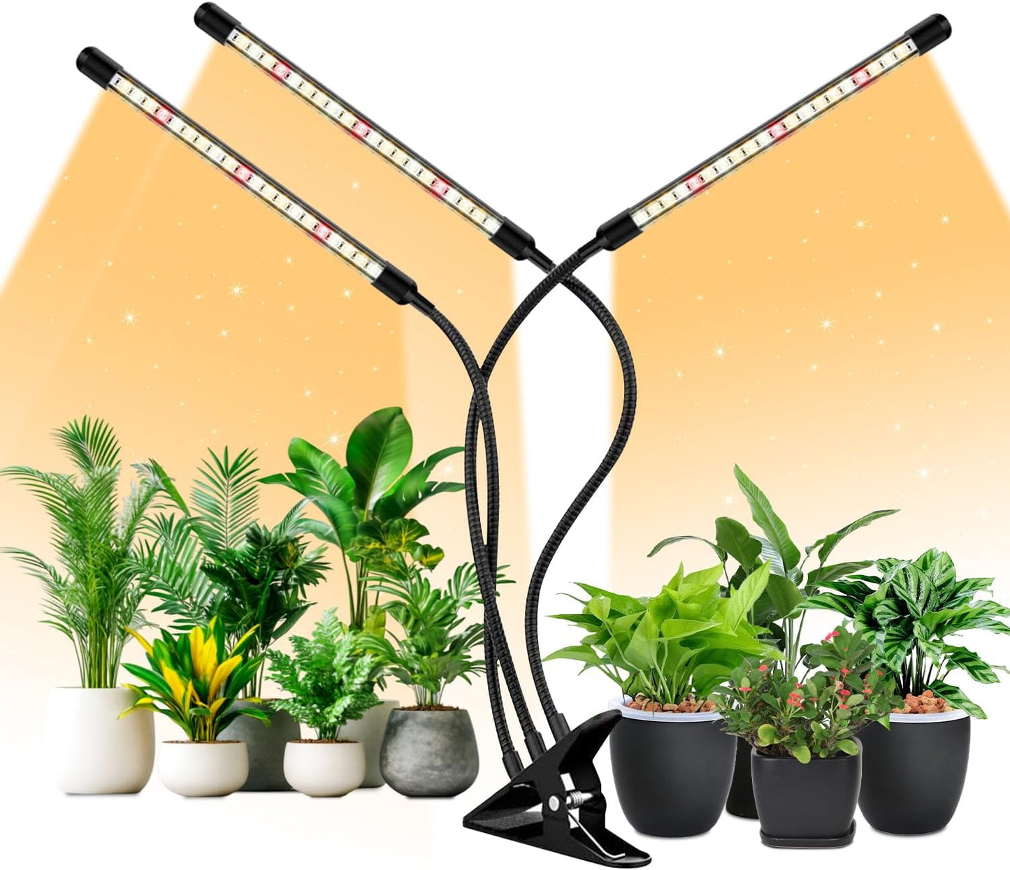 Full Spectrum LED Grow Light for Indoor Plants, 3 Heads Grow Lights for Seed Starting, 10 Dimmable Levels & 3 Timer Modes (3/9/12H), Adjustable 360° Gooseneck with Clip, 6000K Plant Grow Light