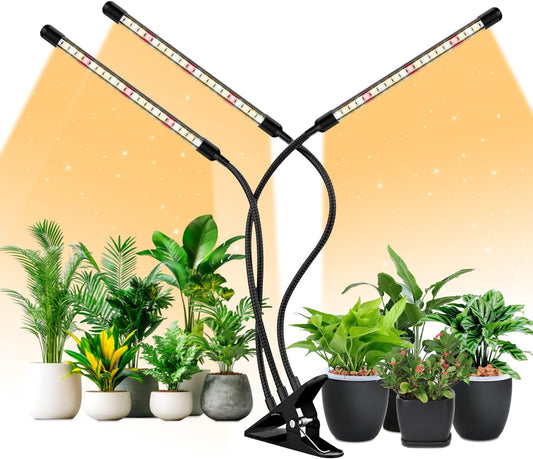 Full Spectrum LED Grow Light for Indoor Plants, 3 Heads Grow Lights for Seed Starting, 10 Dimmable Levels & 3 Timer Modes (3/9/12H), Adjustable 360° Gooseneck with Clip, 6000K Plant Grow Light