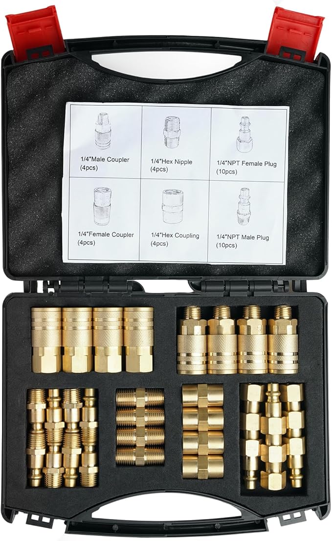 1/4" Air Hose Fittings, 36 pcs Quick Connect Air Compressor Accessories Kit, Air Compressor Fittings with A Sturdy Storage Case, 300 PSI