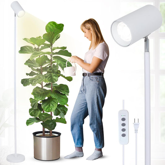 HMVPL 40W Grow Lights Stand for Indoor Plants Full Spectrum, Standing Plant Light for Indoor Growing with COB Plant Light Bulb, 4/8/12H Timer, Tall Growth Floor Lamp for Large Plant (6 Level Height)