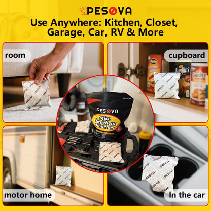 Mouse Repellent Pouches, Natural Rodent Repellent for Home, Car, RV, Garage, and Storage-Peppermint Scented Mice Repellent, Long-Lasting Indoor & Outdoor Rodent Defense (6 Pack)