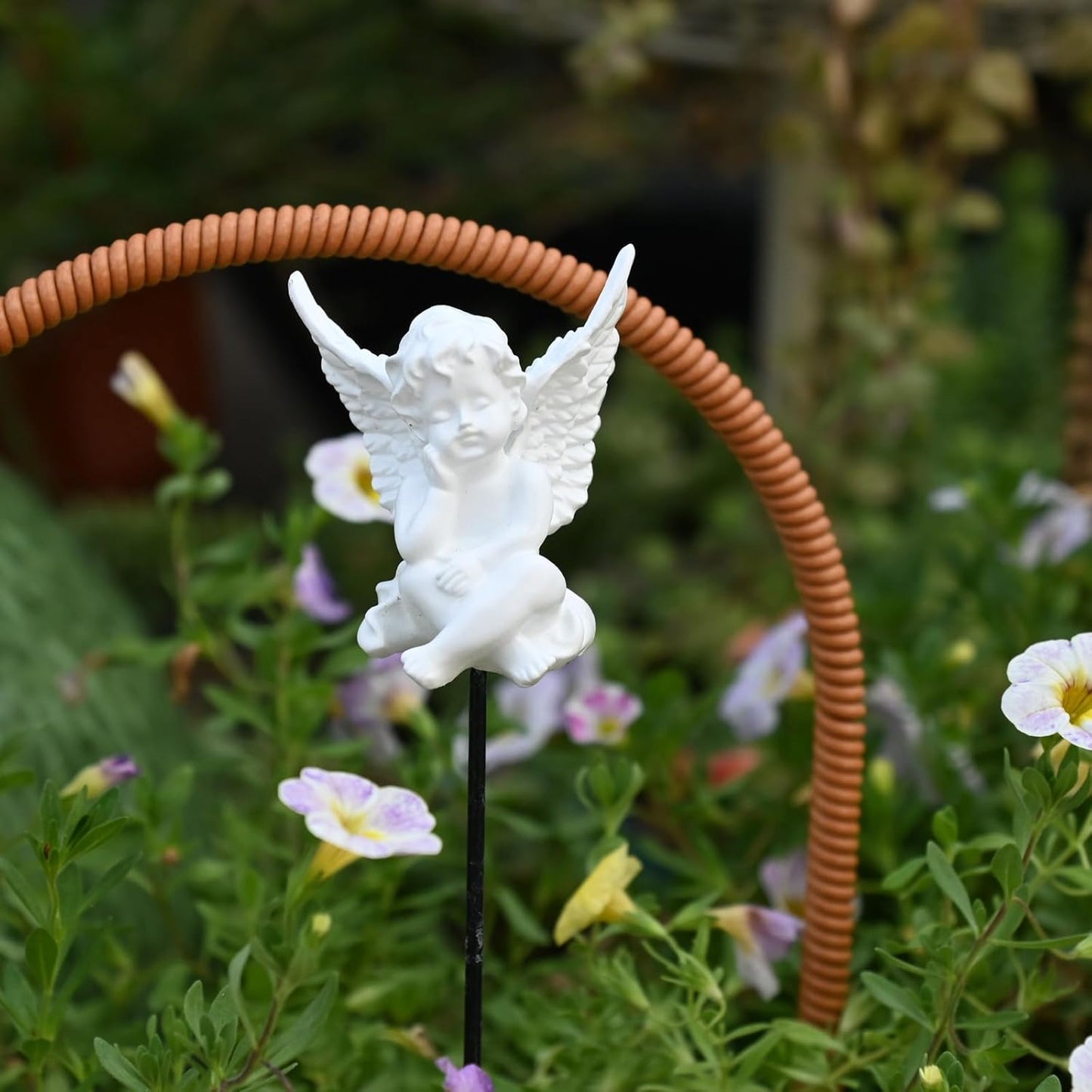 OwMell Set of 2 Decorative Garden Stakes - Small Angel & Cherub Angel Ornaments, Memorial Statue & Flower Pot Decorations