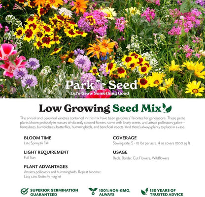 Park Seed Grow Your Own Vibrant Annual and Perennial Wildflower Garden Seeds Mixture, Easy to Grow Varieties for Pollinators and Spring Gardens - Low Growing Mix, 1 lb