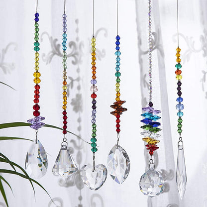 H&D HYALINE & DORA Colorful Crystals Glass Pendants Chandelier Suncatchers Prisms Hanging Ornament Octogon Chakra Crystal Pendants for Home,Office,Garden Decoration,Pack of 6