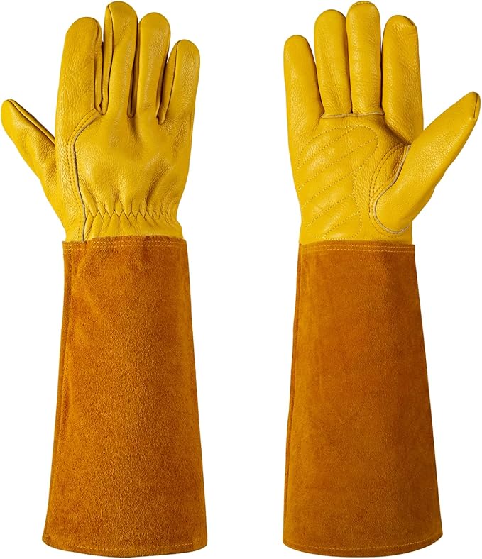 Acdyion Gardening Gloves for Women/Men Rose Pruning Thorn & Cut Proof Long Forearm Protection Gauntlet, Resistant Thick Cowhide Leather Work Garden Gloves