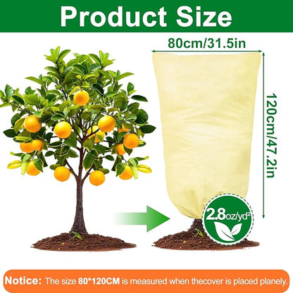 2 Packs Plant Covers for Winter 80x120cm, Shrub Covers for Winter, Plant Cover Freeze Protection, Cold Frost Protection Cover with Zipper Drawstring(80gsm)