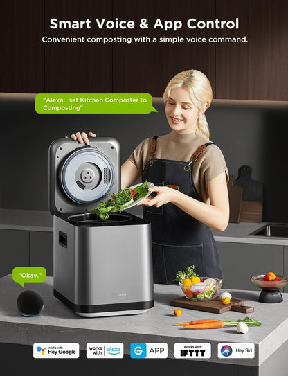 GoveeLife Smart Electric Composter for Kitchen, 3L Compost Bin Indoor with App & Voice Control, Auto-Cleaning, 3 Modes, Turn Food Waste to Fertilizer for Garden, Food Waste Compost Machine