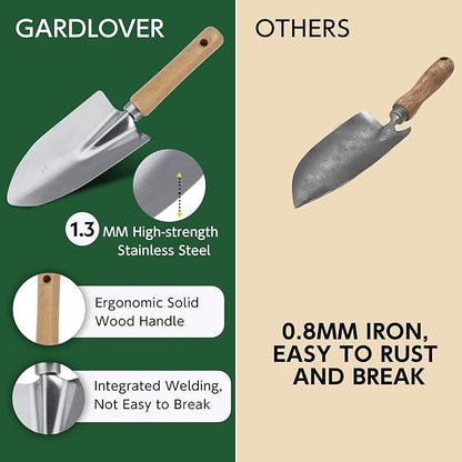 Gardening Tool Set 10 Pieces, Heavy Duty Stainless Steel Garden Tool Set Hand Tools with Roomy Lightweight Floral Tote Bag, Rust-Proof Garden Tools for Gardening, Ideal Gardening Gifts for Women Mom