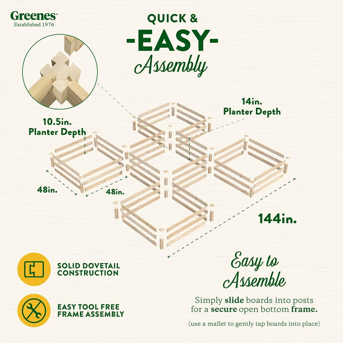 Greenes Fence Original Pine Raised Garden Bed, 80 Sq. Ft. 12' x 12' x 10.5-14" - Made in USA with American Pine