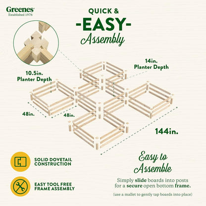 Greenes Fence Original Pine Raised Garden Bed, 80 Sq. Ft. 12' x 12' x 10.5-14" - Made in USA with American Pine