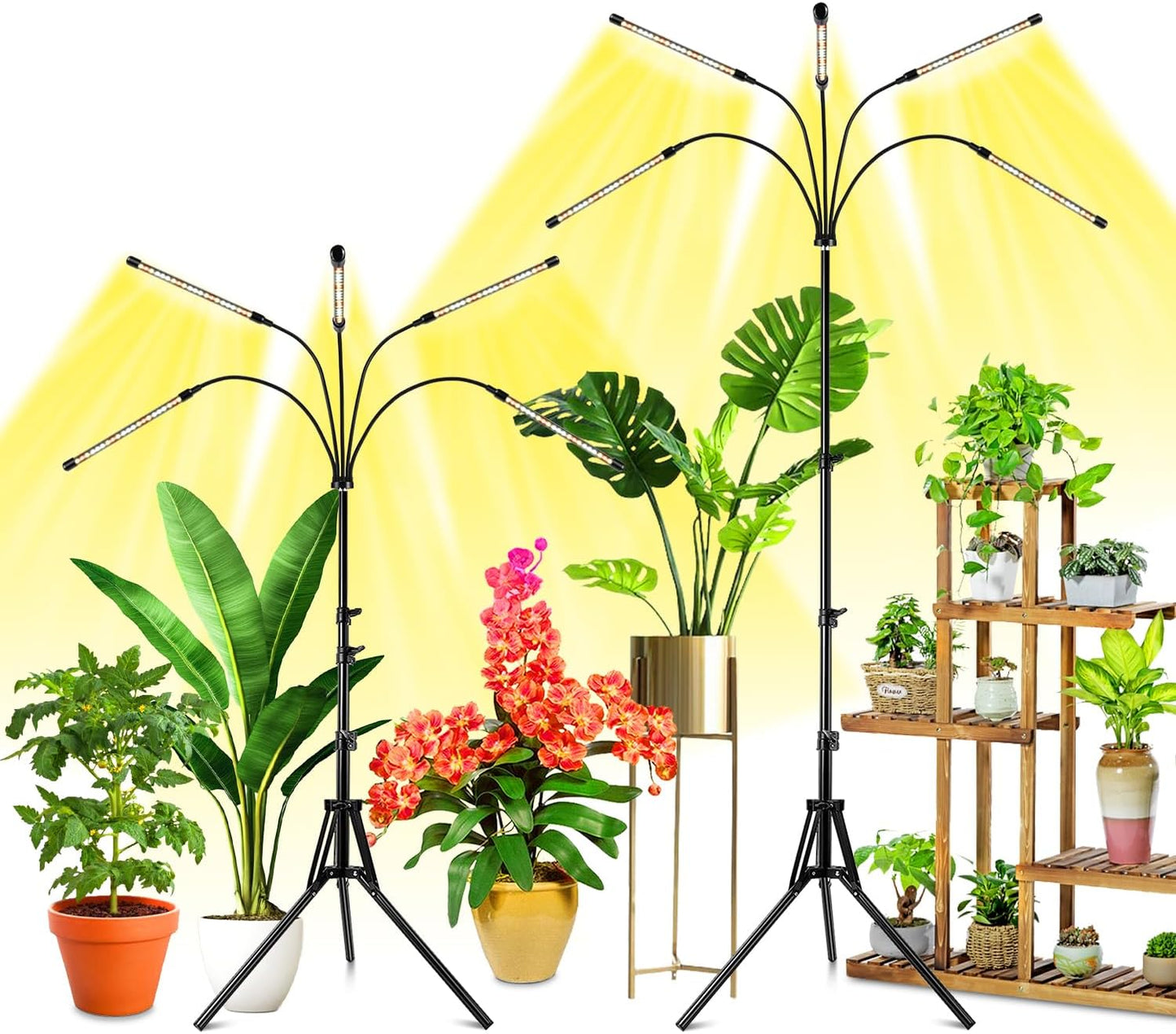 Wolezek Grow Lights for Indoor Plants, 2 Pack Full Spectrum Plant Light with Adjustable Stand, 5-Head LED Grow Light with Auto 6/12/16H Timer, 5 Brightness Levels, Ideal for Large & Tall Plants